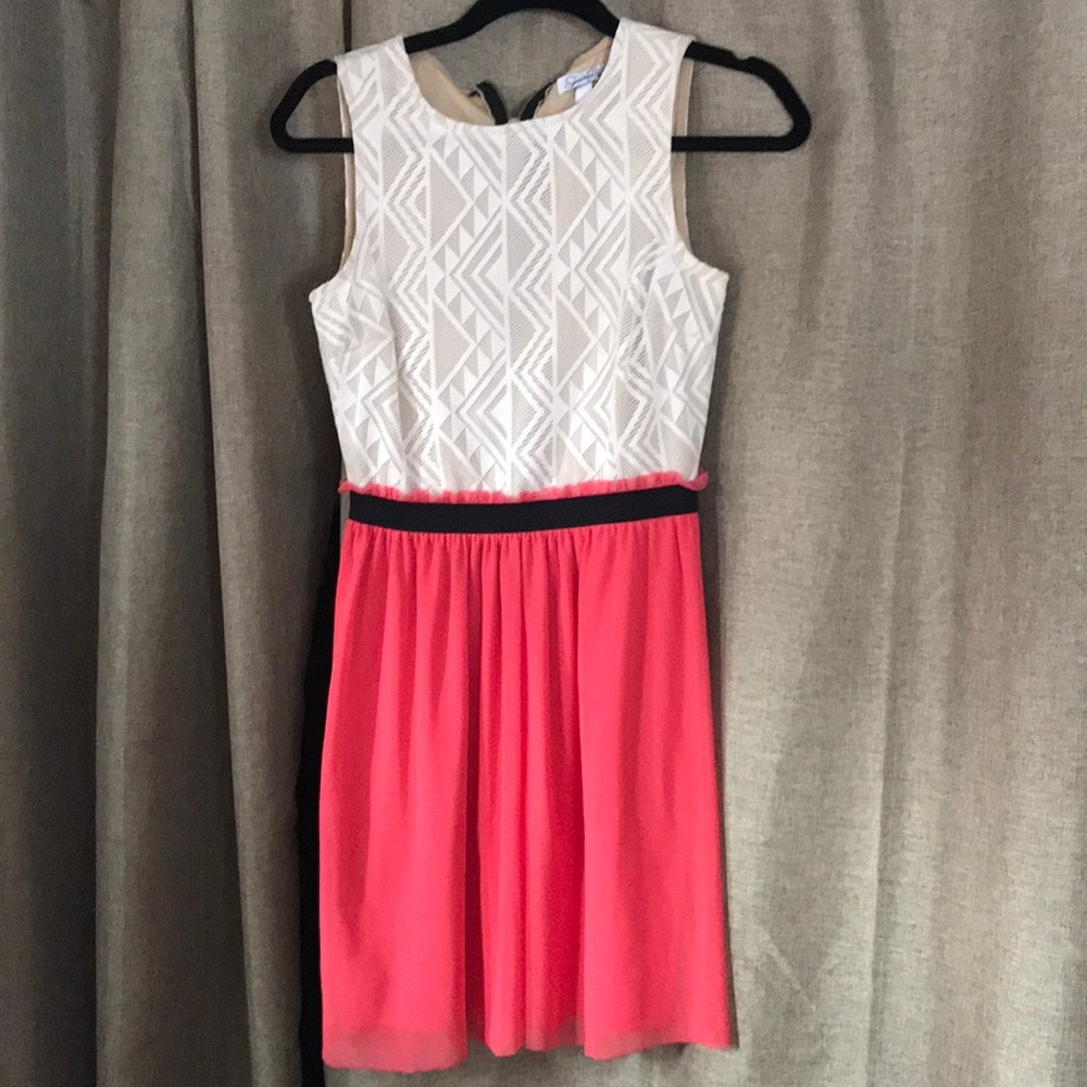 White and Pink Mini Dress Sleeveless